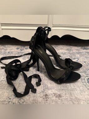 Black Lace-Up High Heel Sandals - Women